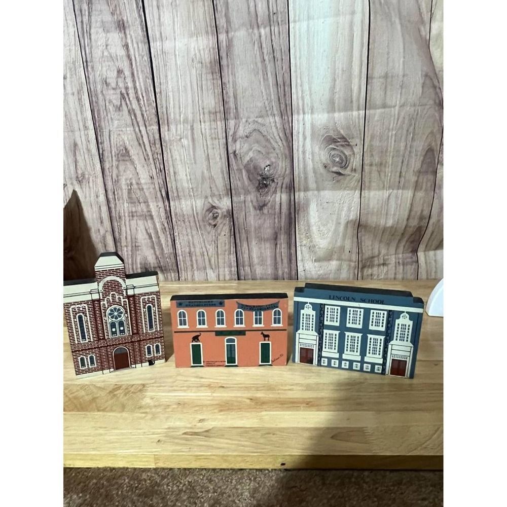 Lot of 3 Cats Meow Series VI 1988 Church/School/Meat Market